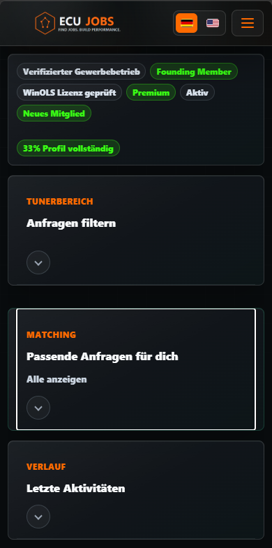 Echter Screenshot des Matching-Bereichs im Anbieter-Cockpit