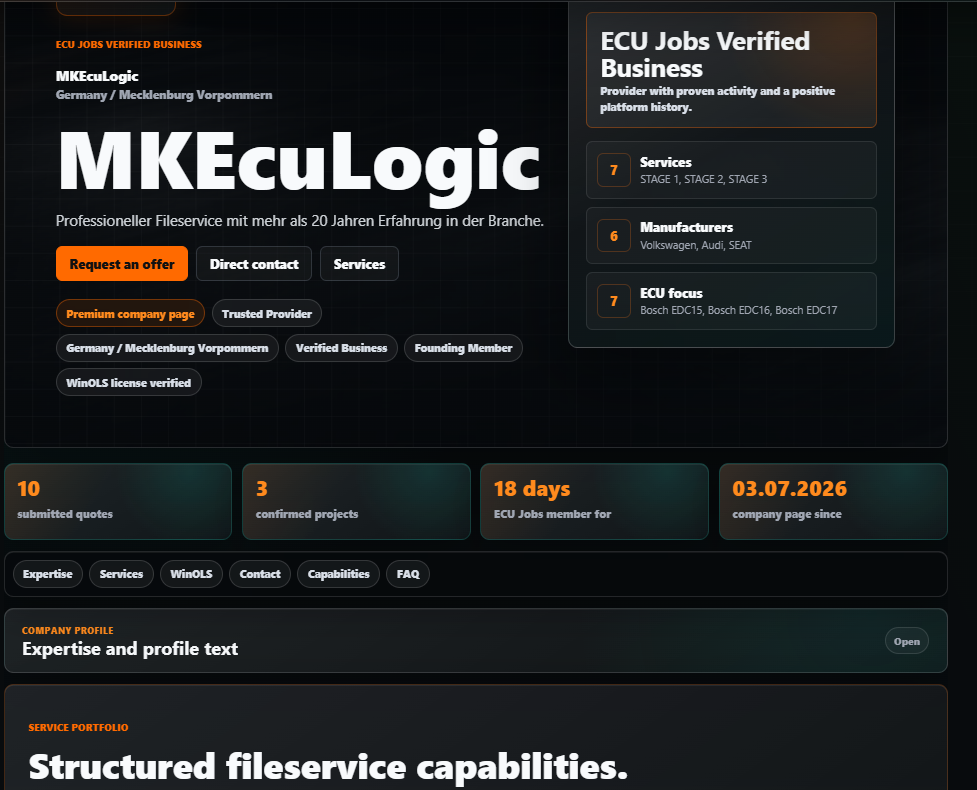 Real screenshot of a public ECU Jobs Business Page