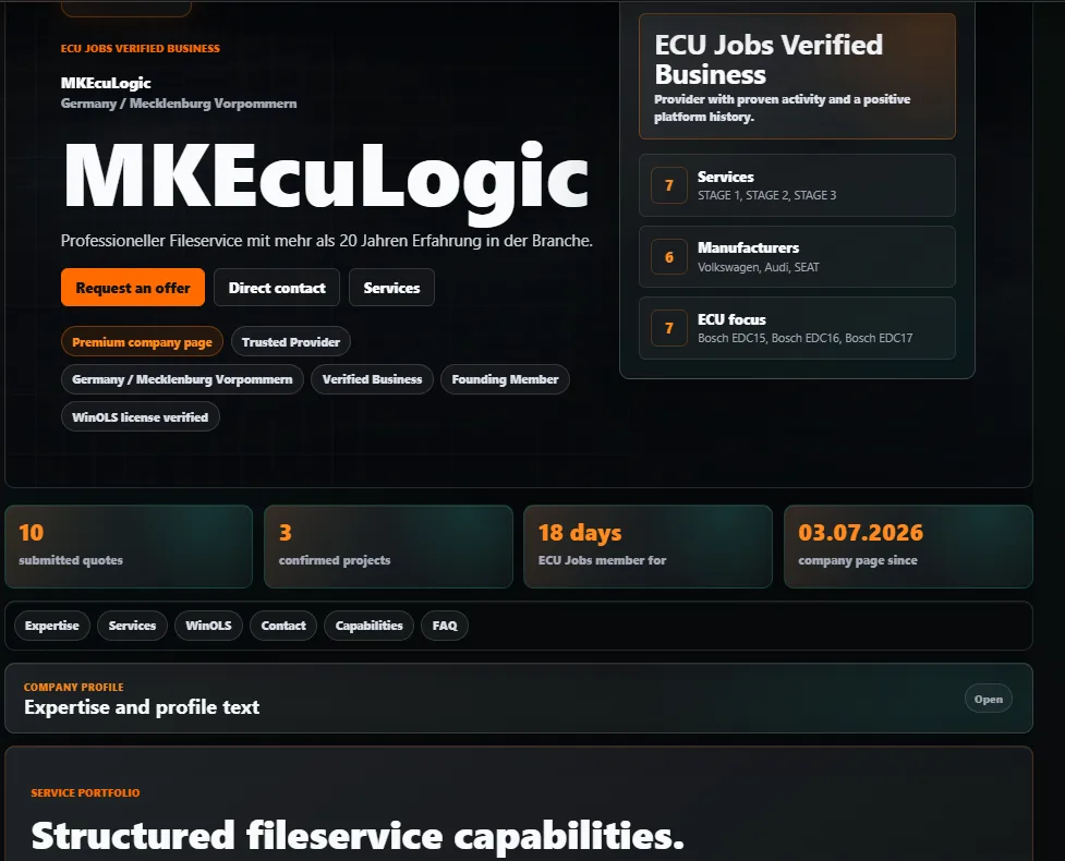 Real screenshot of a public ECU Jobs Business Page