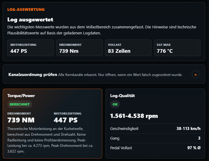 Echter Screenshot: Log-Auswertung im ECU Jobs Log Analyzer