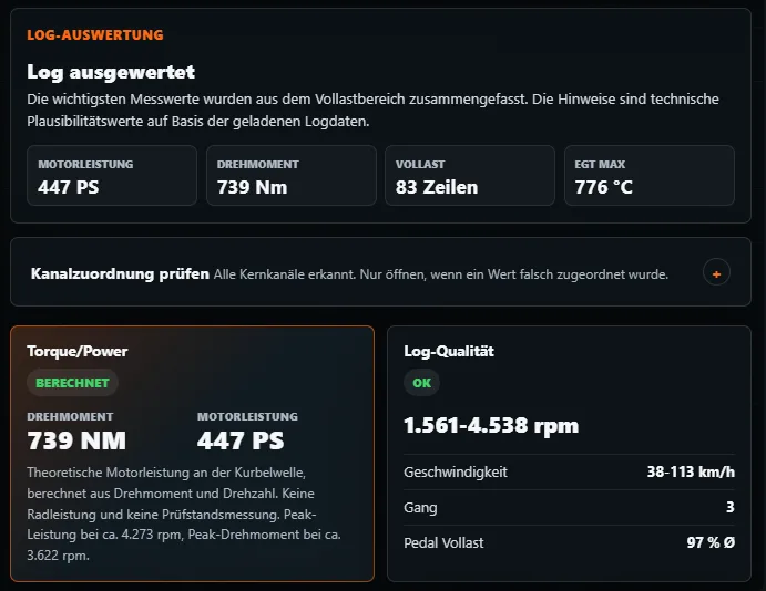 Echter Screenshot des ECU Jobs Log Analyzers