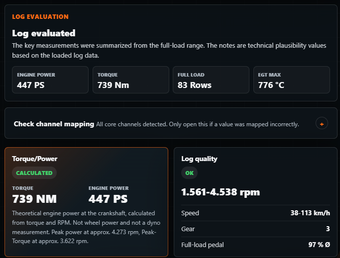 Real screenshot: log evaluation in the ECU Jobs Log Analyzer