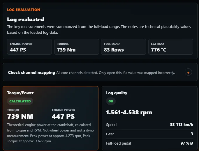 Real screenshot of the ECU Jobs Log Analyzer