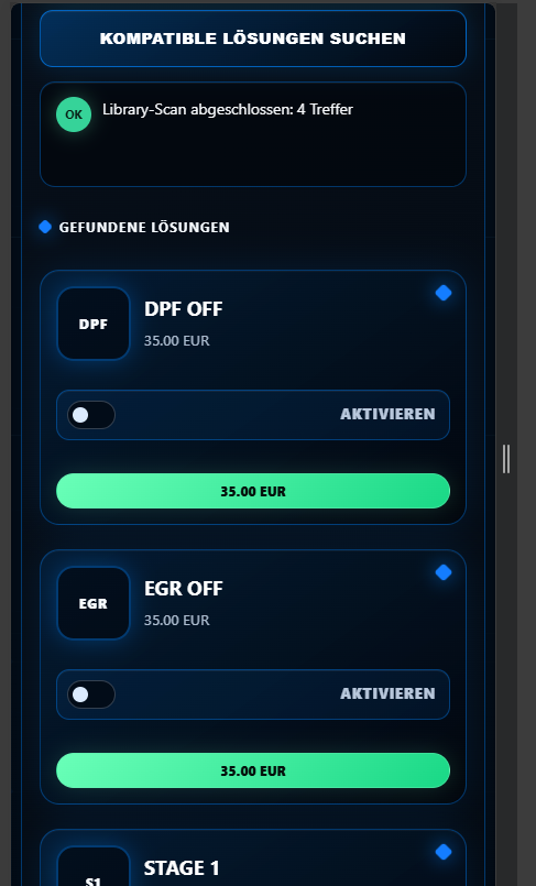 Mobile view of compatible solutions in the patch portal